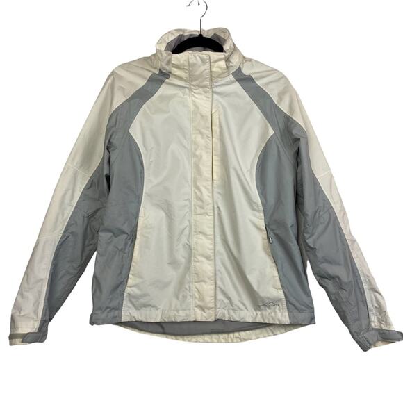 Eddie Bauer Weather Edge Cream Gray Nylon Full Zip Jacket Size Large - Picture 1 of 7